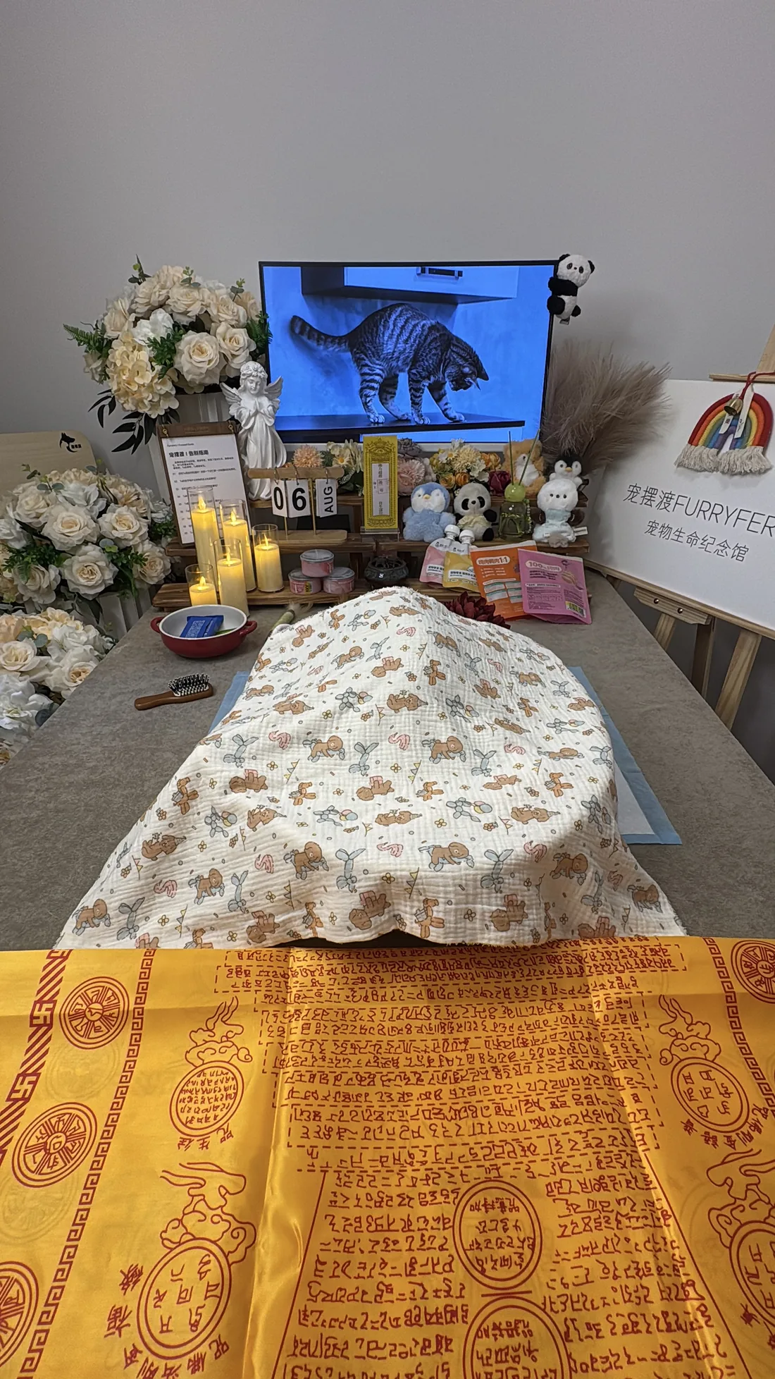 南昌宠物告别仪式中的鲜花与纪念照片